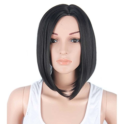 BARSDAR 14" Girl’s Short Bob Hair Wigs Straight Synthetic Colorful Christmas Cosplay Daily Party Wig for Black Women Natural Looking Heat Resistant As Real Hair-Black